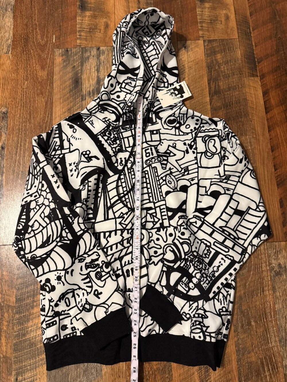 The Moon and Penny Hoodie Medium Black White Graffiti Doodle Graphic Pullover